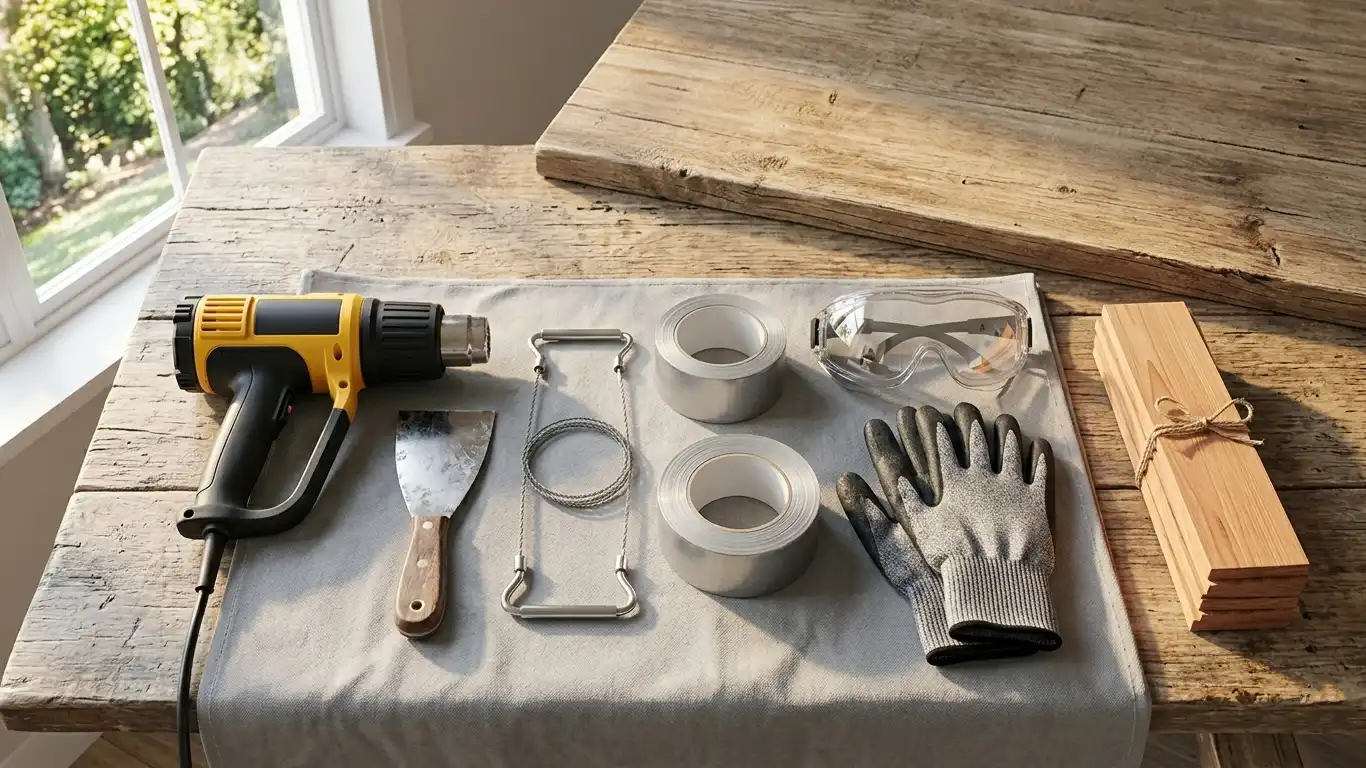 Flat lay of mirror removal tools