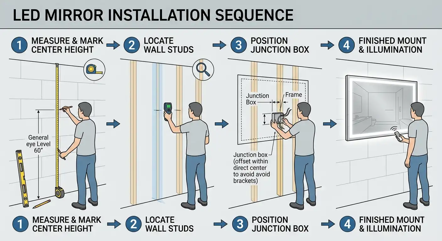 LED mirror installation sequence