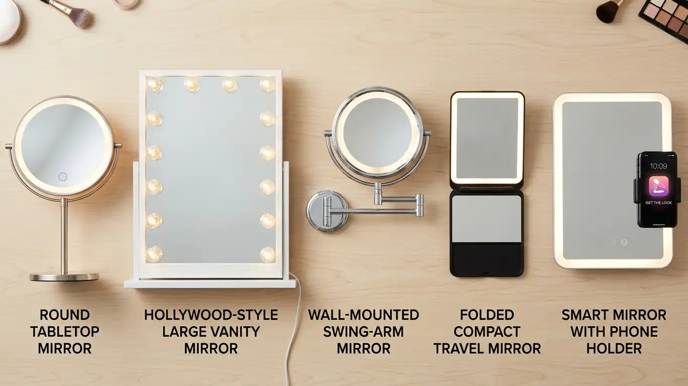five different lighted makeup mirror