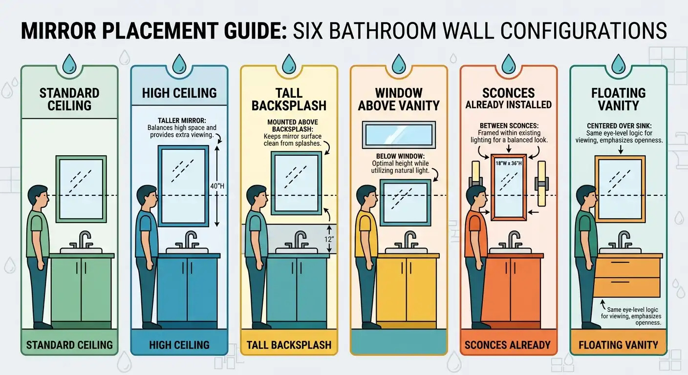 six bathroom wall configurations