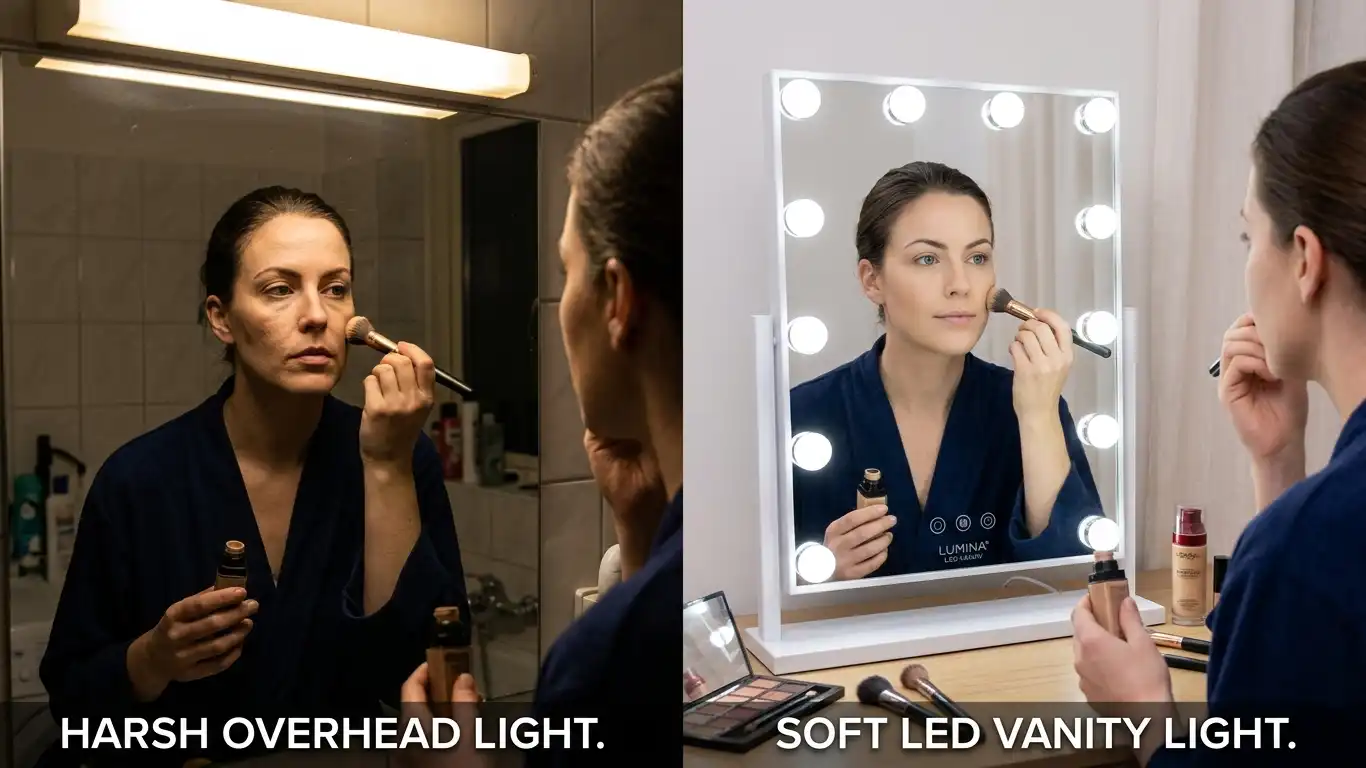 two women applying foundation