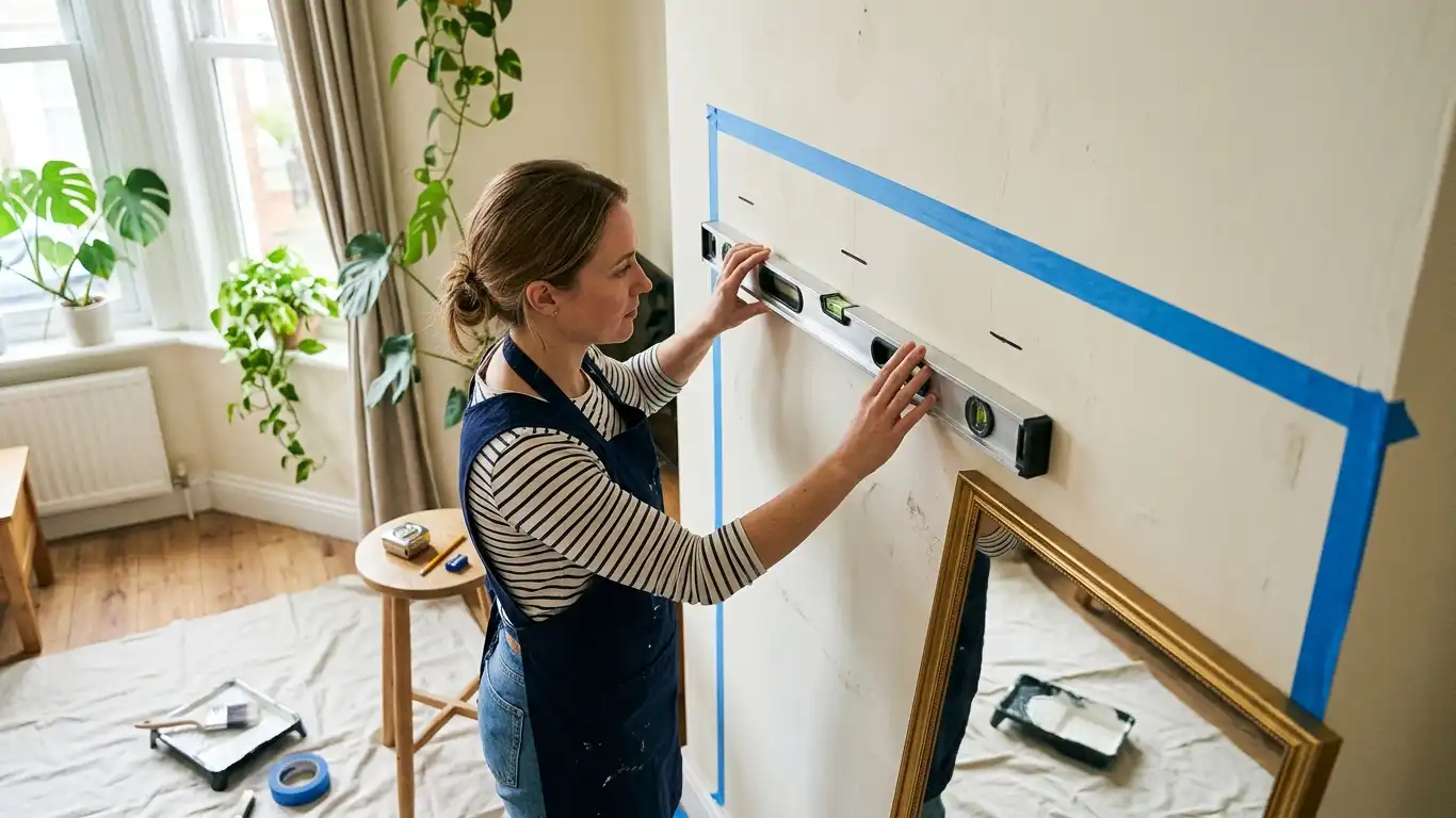 using a spirit level on a wall