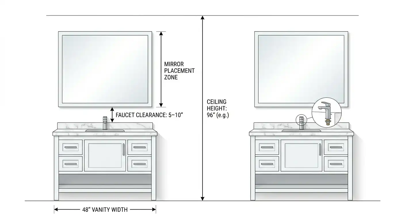 vanity with measurement arrows
