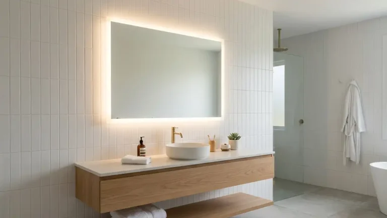 a large rectangular backlit LED mirror