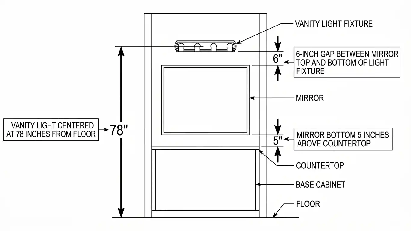diagram-style illustration of a bathroom vanity wall