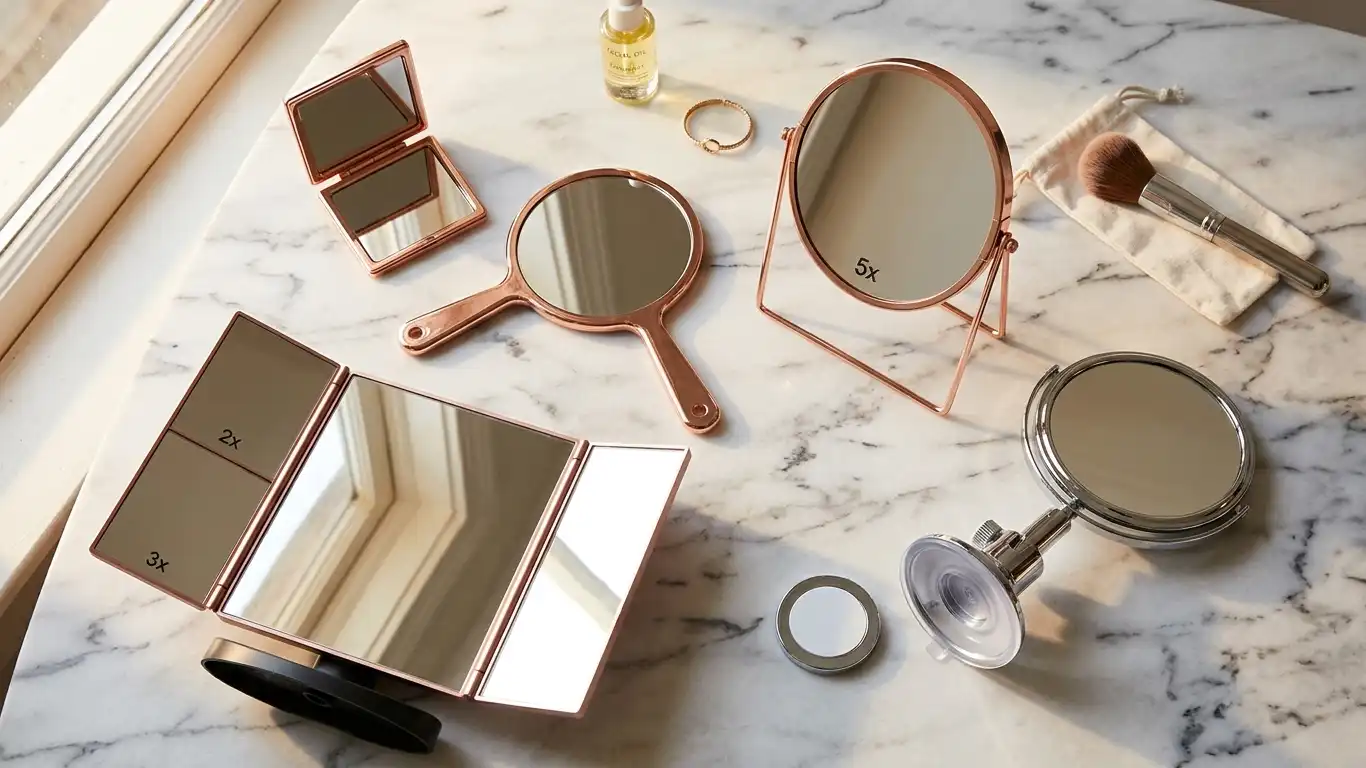 five different types of travel makeup mirrors