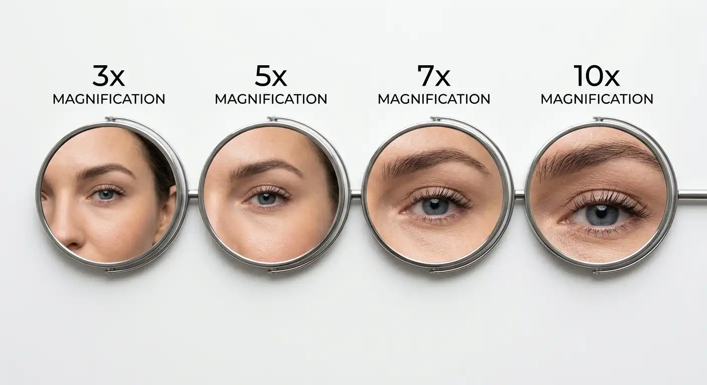 four round magnifying mirrors