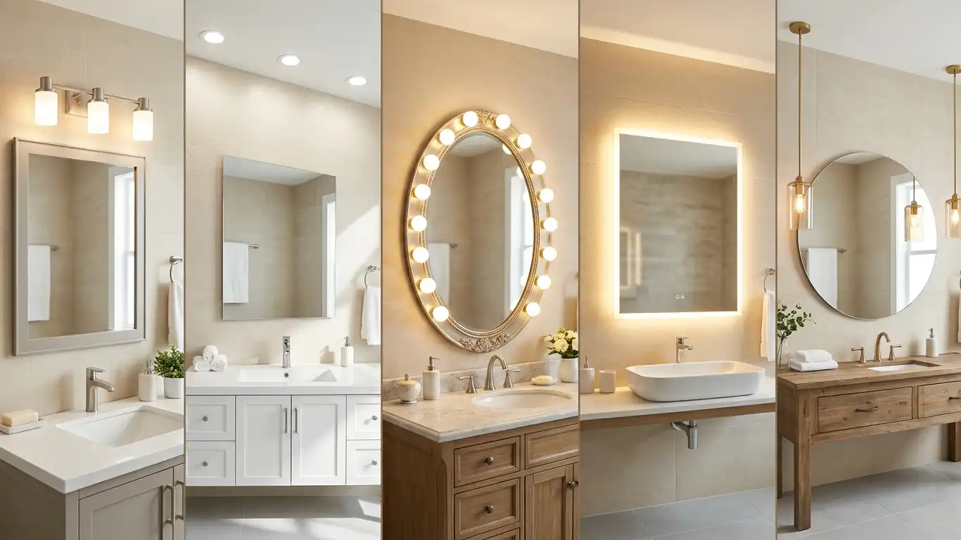 well-lit bathroom vanity wall