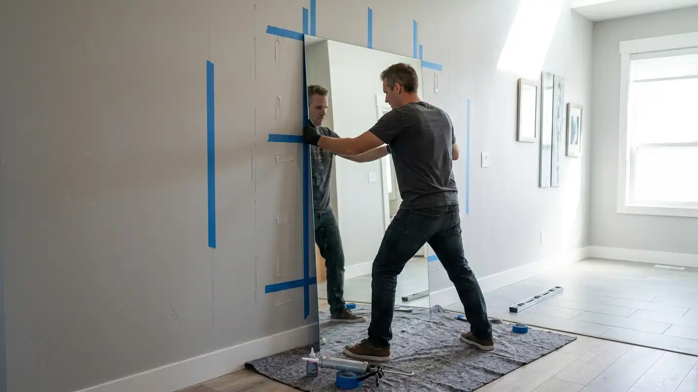 large frameless rectangular mirror