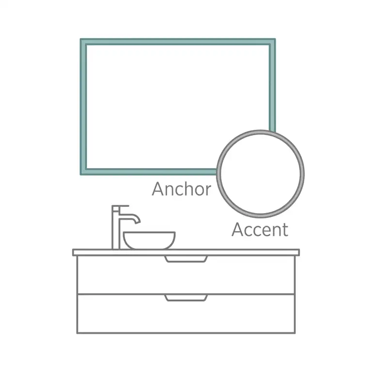 Diagram showing a large anchor mirror paired with a smaller accent mirror