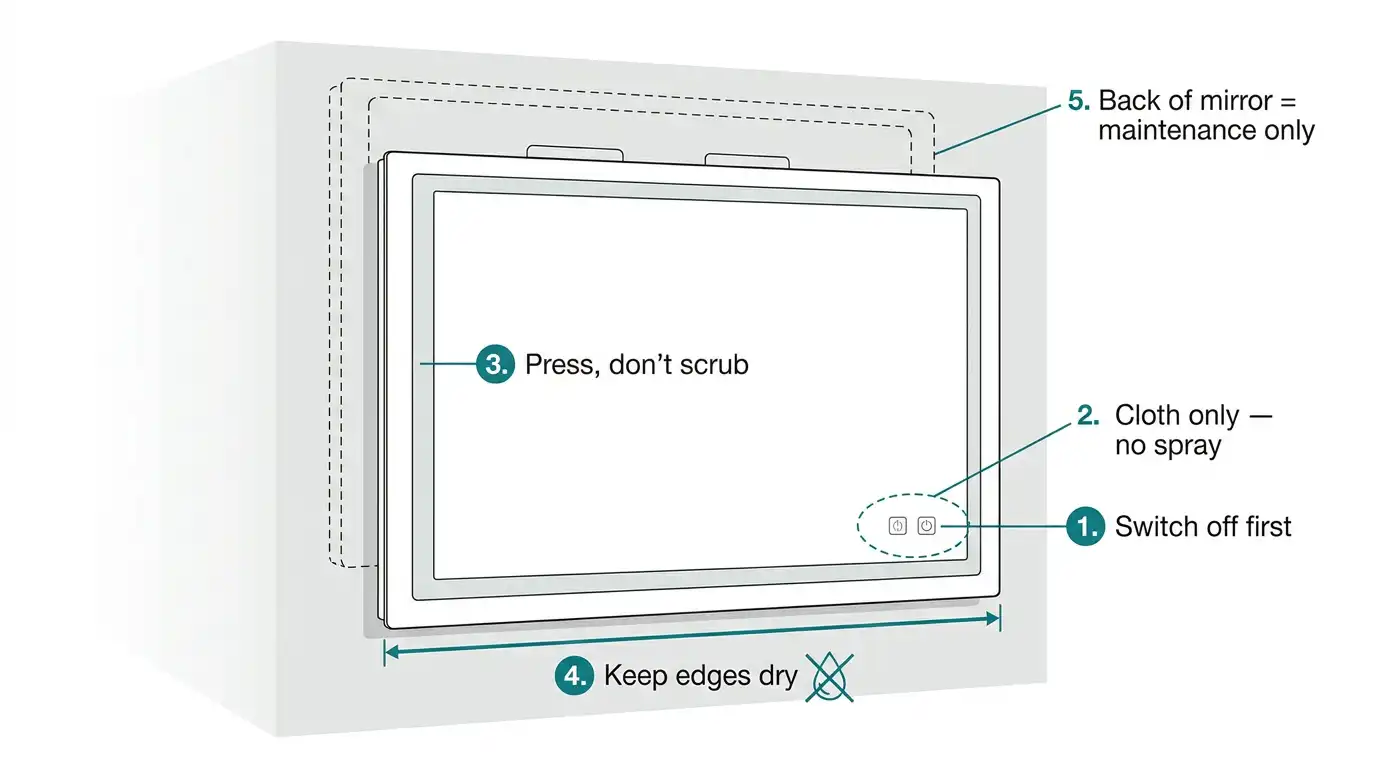 LED mirror diagram with cleaning zones
