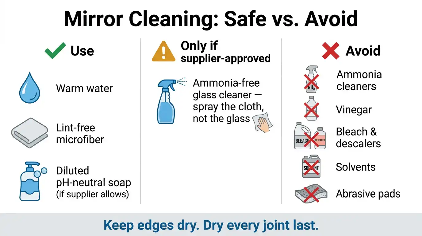 Chart of safe and unsafe mirror cleaners